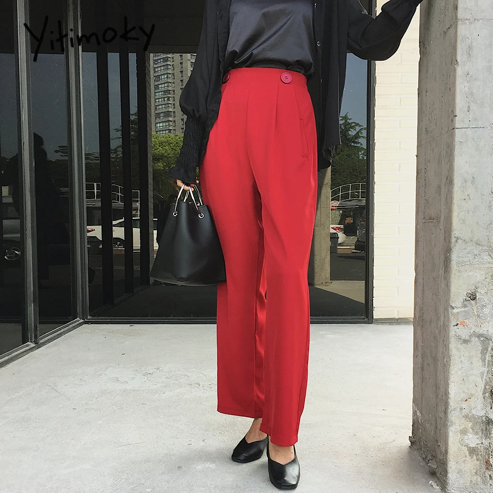 Брюки женские прямые в полную длину с эластичным поясом и высокой талией|Брюки| |