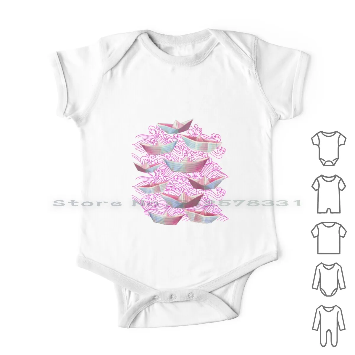 

Розовые волны и бумажные лодки Одежда для новорожденных детей комбинезоны хлопковые комбинезоны розовые волны японские волны розовые волны тату оригами