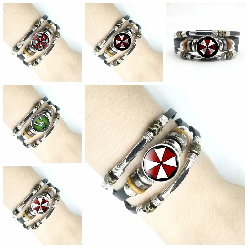 

2021 New Biochemical Company Umbrella Badge Leather Bracelet Jewelry Glass Cabochon Friend Gift Men Leather Bracelet