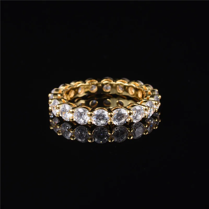 

Luxury 925 Sterling SILVER SETTING PAVE FULL ETERNITY BAND ENGAGEMENT WEDDING Rings for women DIAMOND 18K yellow gold Jewelry