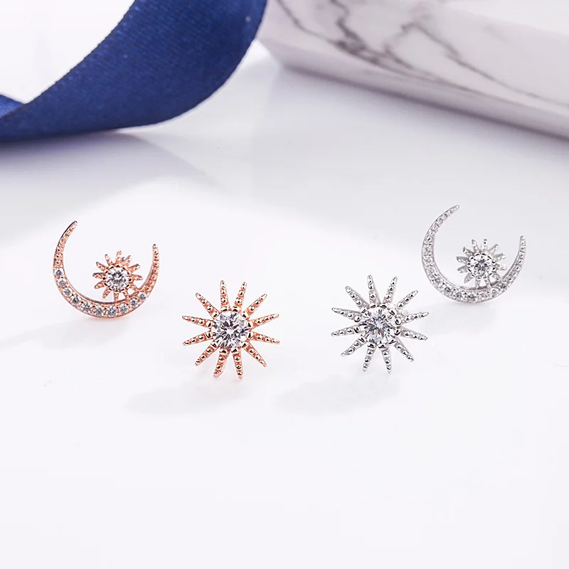 

925 sterling silver starry sky asymmetric earrings star moon earrings creative exquisite jewelry for women Christmas gifts