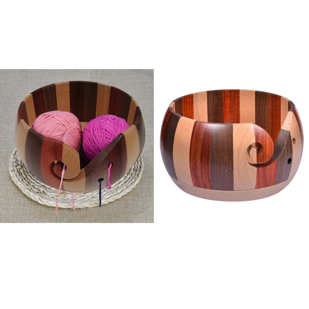 

Wooden Yarn Bowl,Handmade Yarn Storage Bowl for Knitting Crochet,Home Needlework Yarn Holder Lid Knitting Accessories 15cm