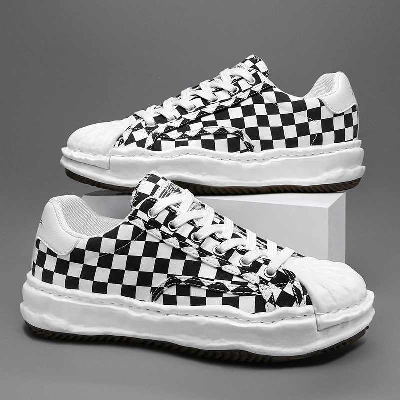 

Hot Sale Checkered Low-Top Canvas Shoes Men Fashion Plaid Leopard Casual Skateboard Shoes Street Fashion All-Match Fast Shipping