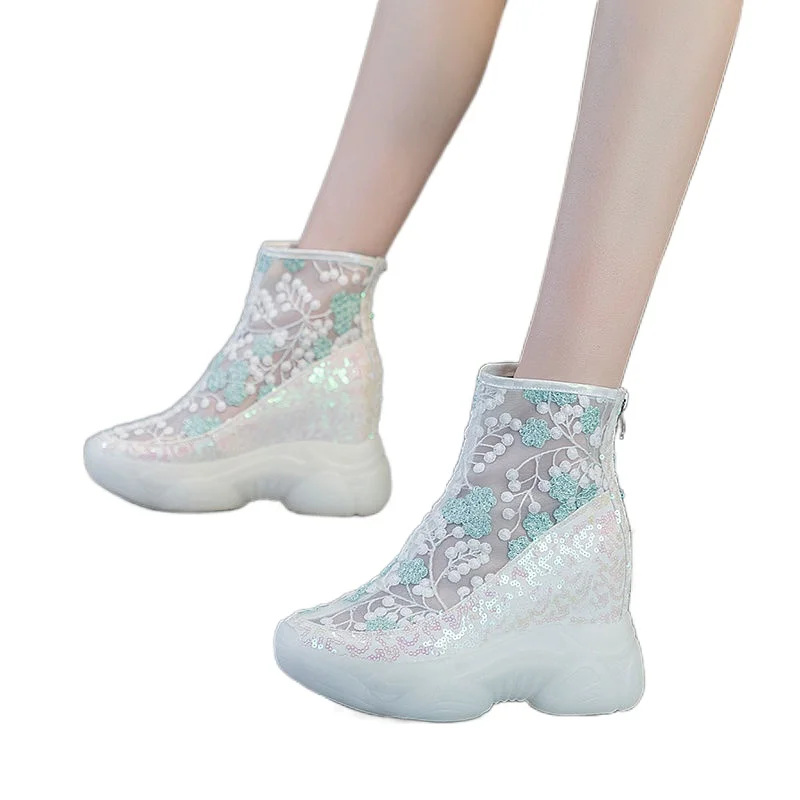 

New Height Increasing Wedge Sandals Platform Thick Bottomed Sweet Lace Flower Slope Women's Shoes Wedge Heels Sandals B20-08