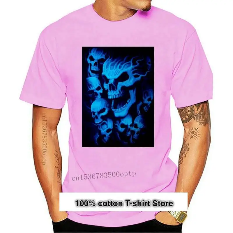 

Camiseta de calavera de fantasma azul para hombre, camisa de Horror, mal, muerte, aterrador, motociclista, A18634