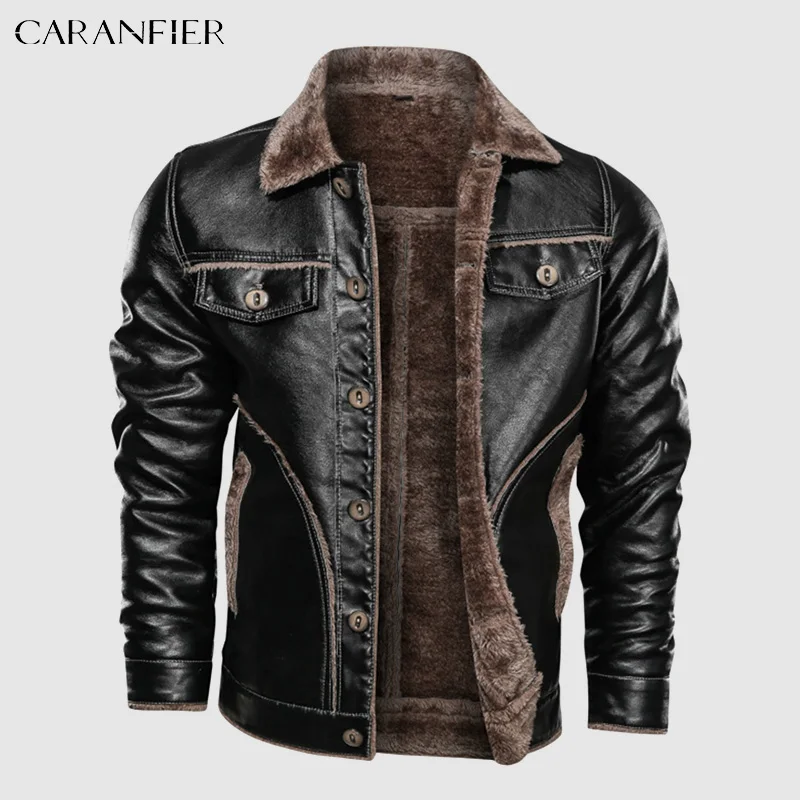 Мужская мотоциклетная куртка CARANFIER из искусственной кожи толстая флисовая с