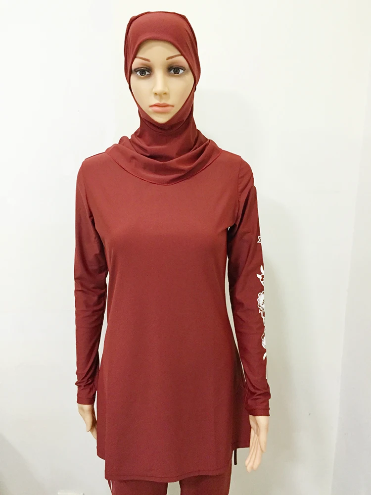 Женский мусульманский костюм для плавания с цветочным принтом хиджаб купальный