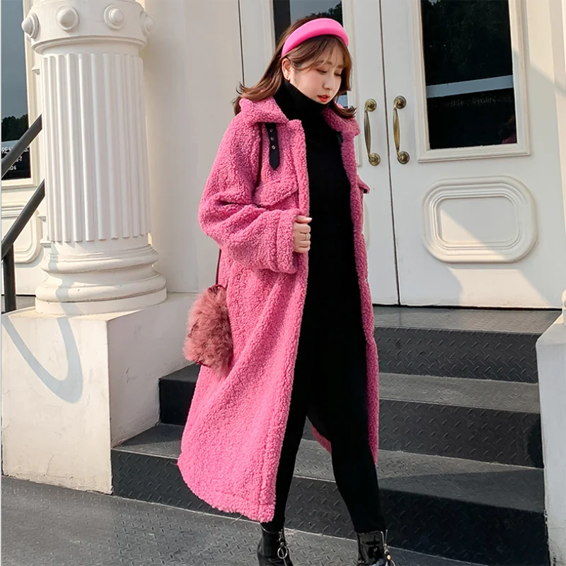 Rose pink Новые зимние размера плюс пальто из овчины женские модные милые пальто средней длины INS ветронепроницаемые плотные теплые однобортные пальто Parker - Цвет: Rose pink