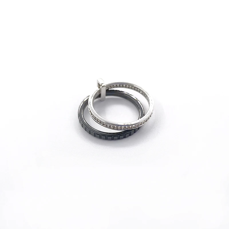 Модное Двухслойное черно-белое кольцо из микро циркония серебряного цвета