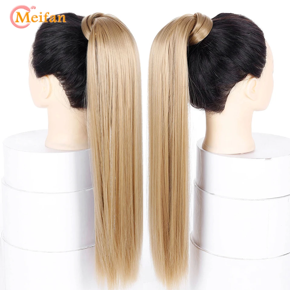 MEIFAN 60 см длинные прямые синтетические конский хвост обернуть вокруг клип в
