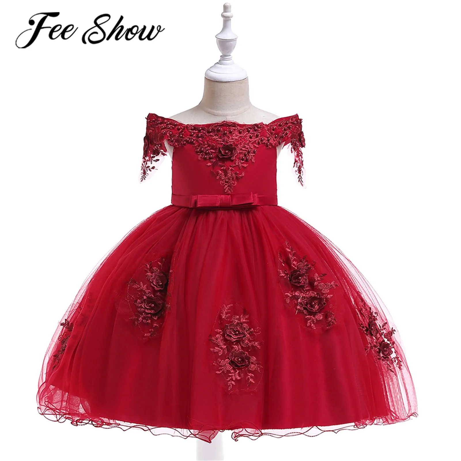 

Элегантное платье с вышивкой для девочек, платье с открытыми плечами и цветами для девочек, платье для свадебной вечеринки, платье для перво...