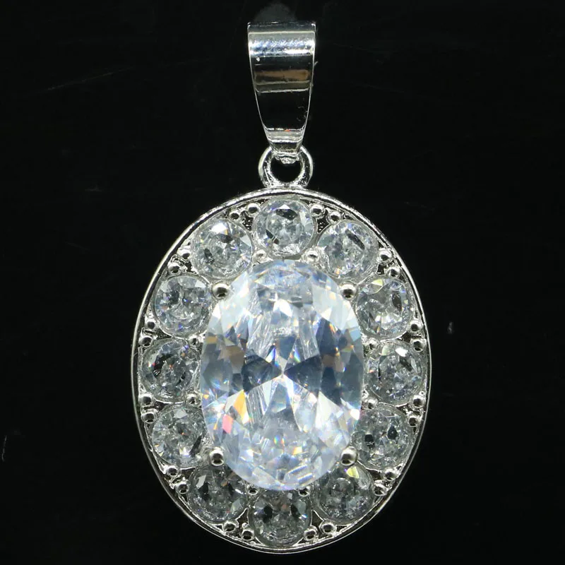 

Красивая овальная форма 30x18 мм, насыщенный Синий аквамарин, Белый CZ, подарок для женщин, серебряный кулон