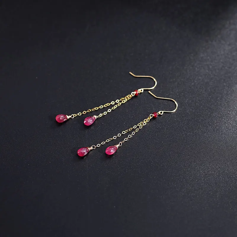 

DAIMI Ruby Long Earrings Women's Days Genuine and Simple 18K Genuine Gemstones Gold Earrings for Girlfriend