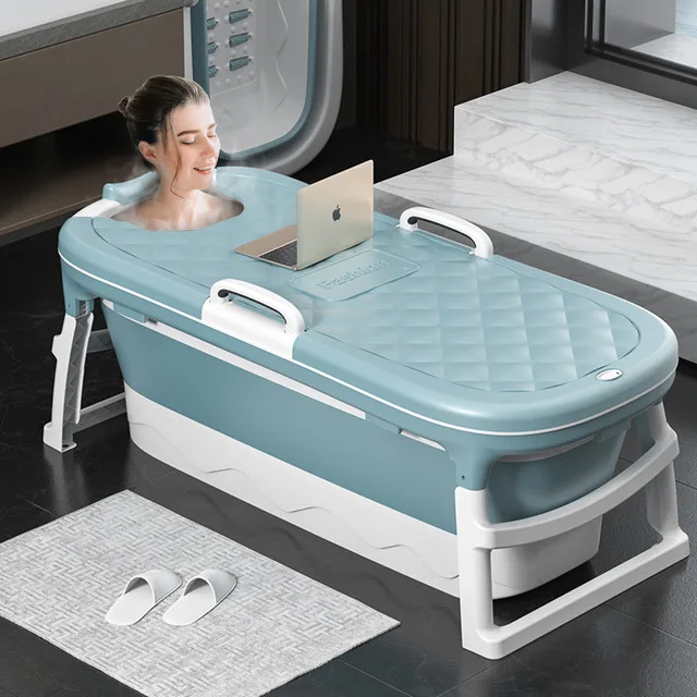 

Portable 138cm Adult Bath Tub Barrel Sweat Steaming Bathtub Plastic Thicken Folding Bathtub Home Massage Spa Sauna