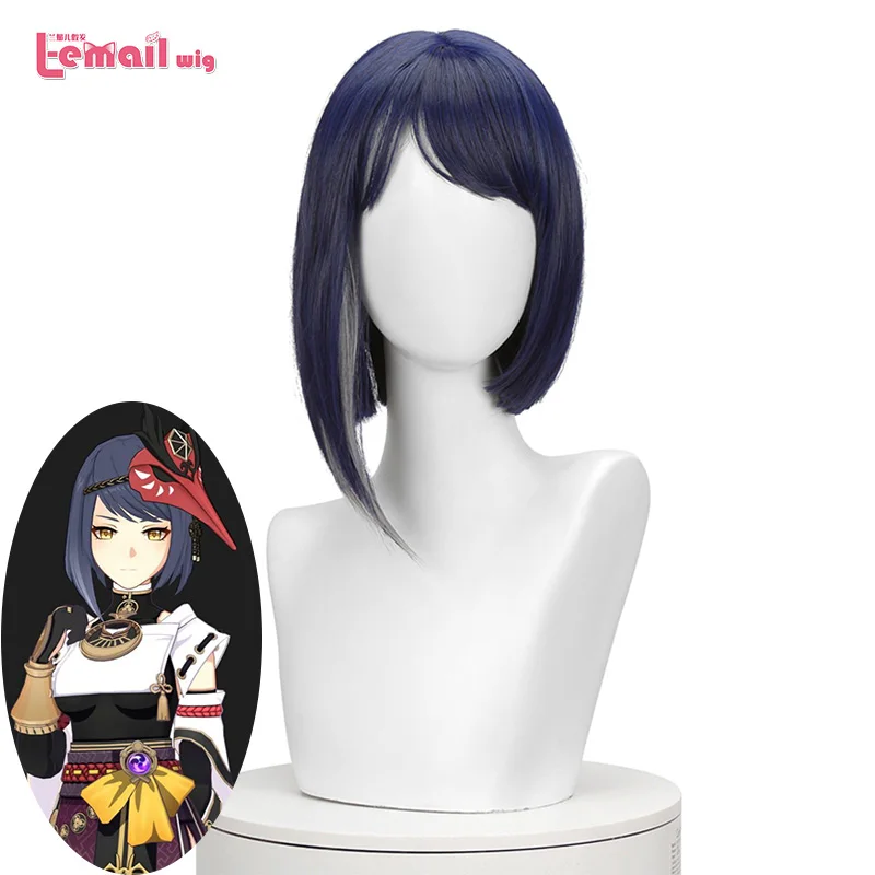 

L-email wig Genshin Impact Kujyo Sara Cosplay Wig 35cm Blue Wig with Bangs Cosplay Wigs for Women Synthetic Hair Heat Resistant