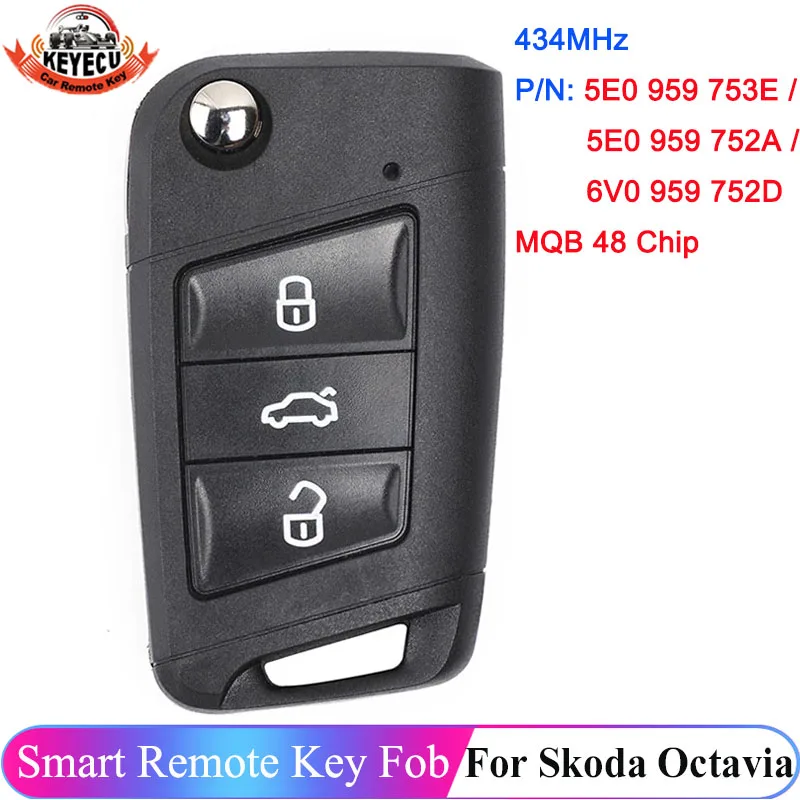 

KEYECU 5E0959753E 5E0959752A OEM For Skoda Octavia 2012 2013 2014 2015 2016 2017 2018 Smart Keyless Remote Key Fob 434MHz MQB48