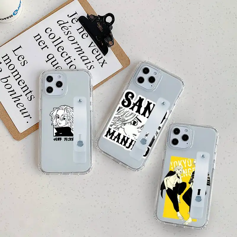 

Anime Tokyo Revengers Manga Phone Case Wrist Strap For iPhone 7 8 11 12 X XS XR MINI Pro Max Plus Hand Band Transparent Clear