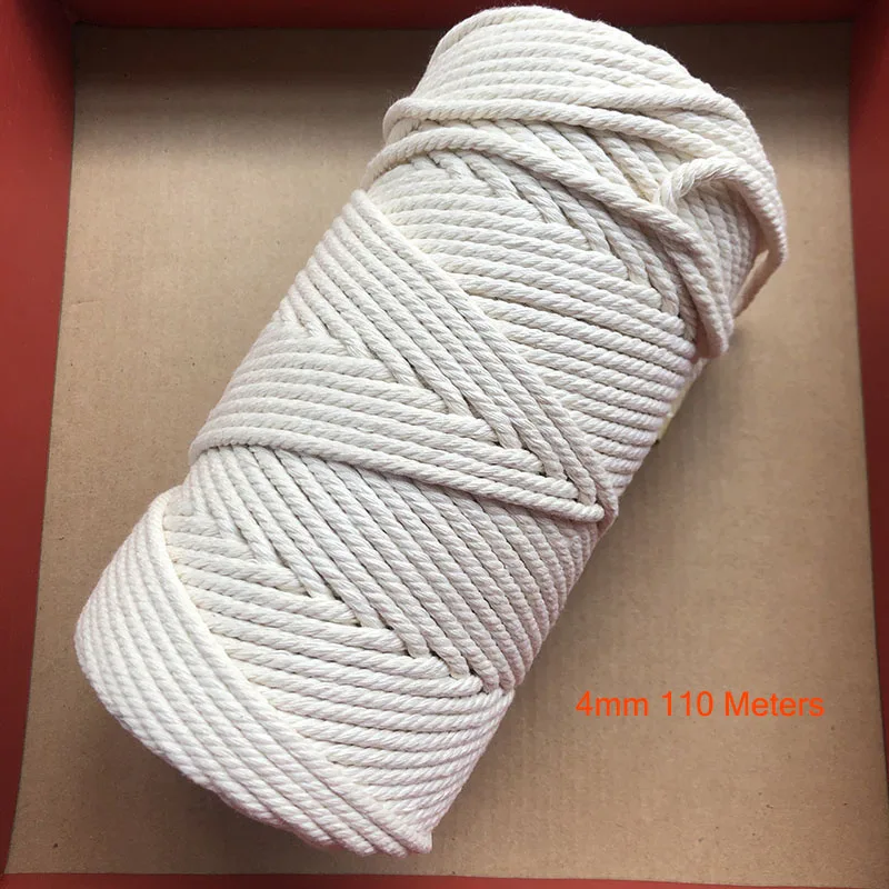 4mm x 110m 1/2/3/4/5/6/8/10 мм Диаметр прочный бежевая хлопковая веревка скрученный шнур из керамического волокна Craft макраме Строка DIY домашний текстиль завязывания нить Много Размеры - Цвет: 4mm x 110m