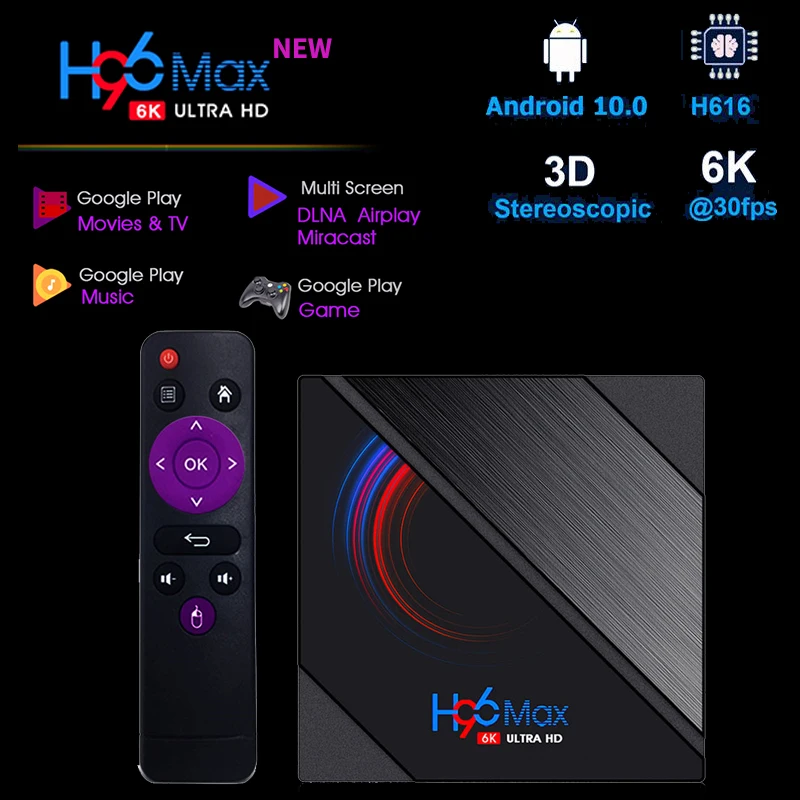 

H96 MAX H616 Smart TV Box Android 10 Allwinner H6 Quad Core 4GB 64GB 2.4G/5.8G WIFI 4K 3D BT4.0 Youtube Reproductor Set Top Box
