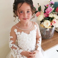 ivory scoop beads girl princess flower girl dresses appliques birthday pageant robe de demoiselle first communion colorful