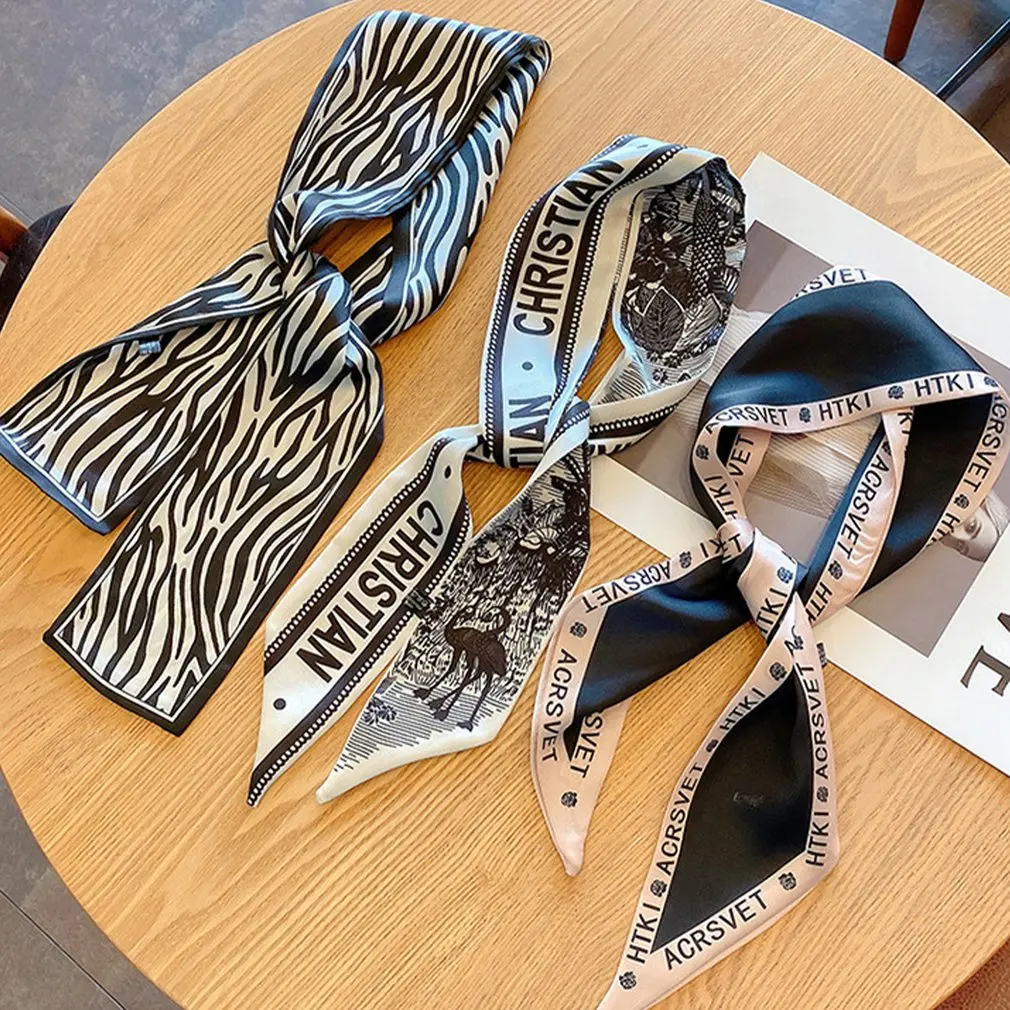 

Fashion Women's Silk Hair Scarf Bandanas Lady Hair Ribbon Bag Skinny Scarves Design Wrist Towel for Ladies Hair Band