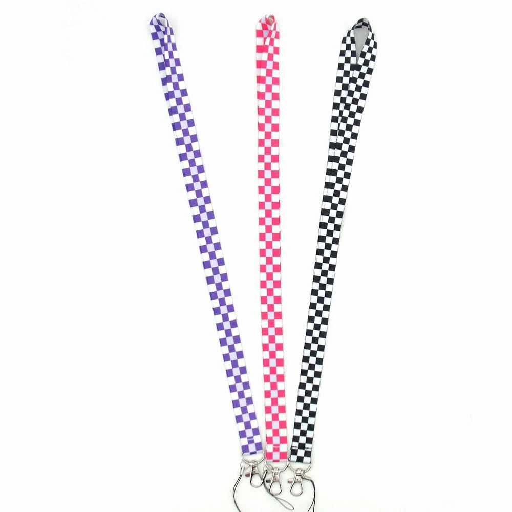 30pcs cute lanyard grid phone strap long neck lanyards for mobile phone accessories charm wrist strap lanyards for key card free global shipping