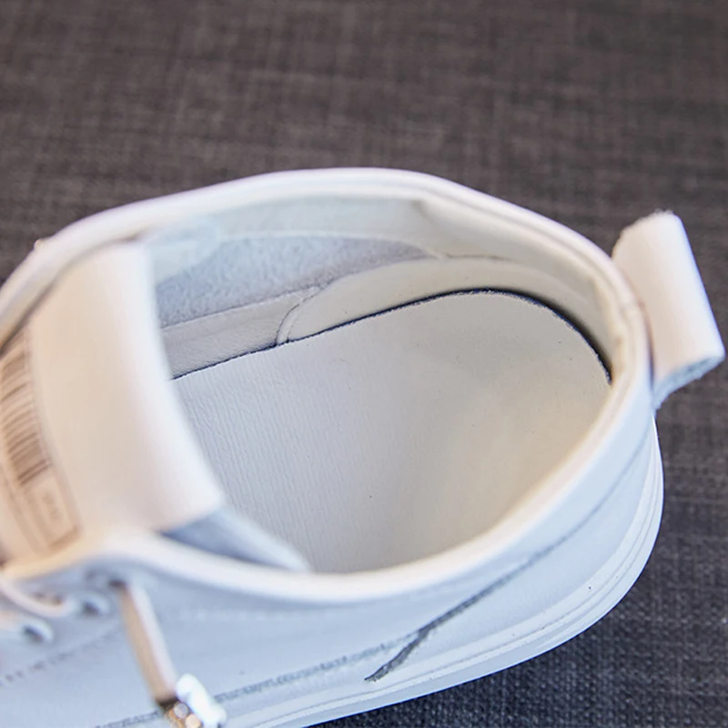 

2021 Fashion Women Sneakers High-top Non-Slip Genuine Leather Flats Breathable White Walking Vulcanize Shoes