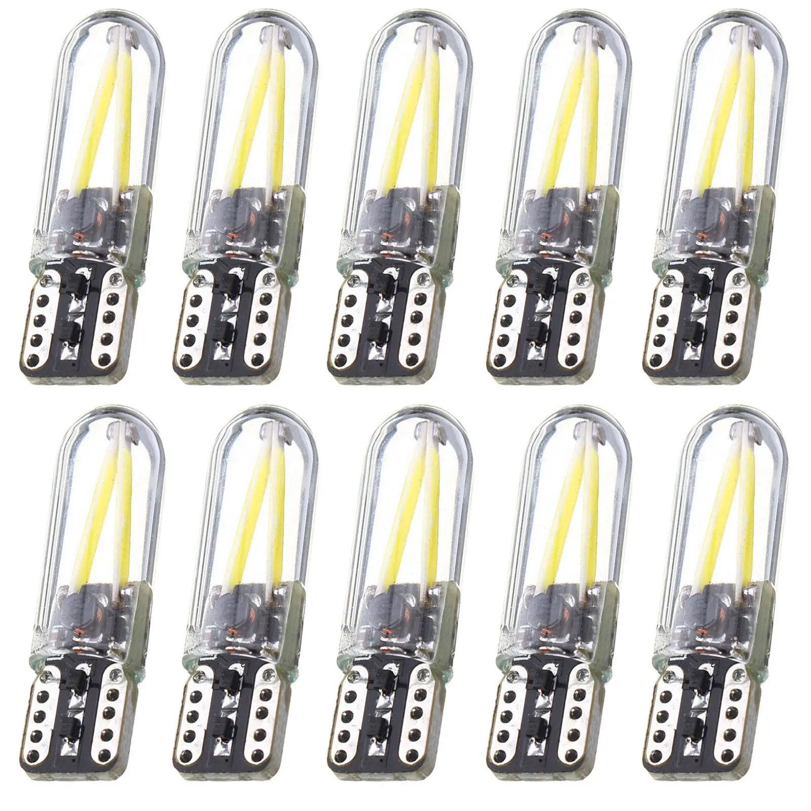 10 шт. T10 194 2825 WY5W W5W лампы накаливания COB светодиодный Стекло оболочки Авто замок