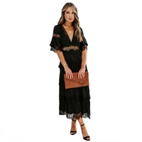s 2xl midsleeved skirt 2021 summer new fashion sexy and elegant womens tulle cake skirt deep v neck pullover lace dress