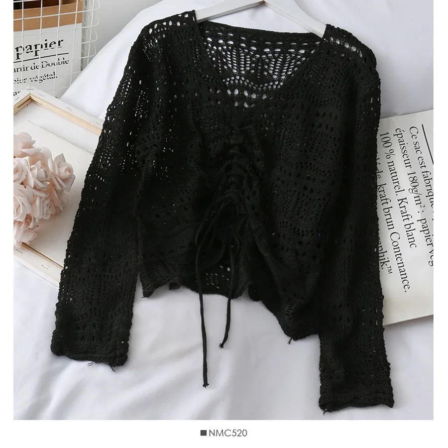 

BoozRey Autumn Women Blouse Korean Style Maiden 2021 New Loose V-neck Hollow Out Drawstring Pleated Short Candy-Colored Tops
