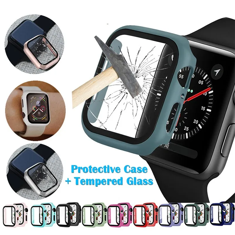 Glass+Case For Apple Watch Series 7 6 5 4 3 SE 2 1 Screen Protector+Cover iWatch case 45mm 41mm 44mm 40mm 42mm 38 mm Accessories