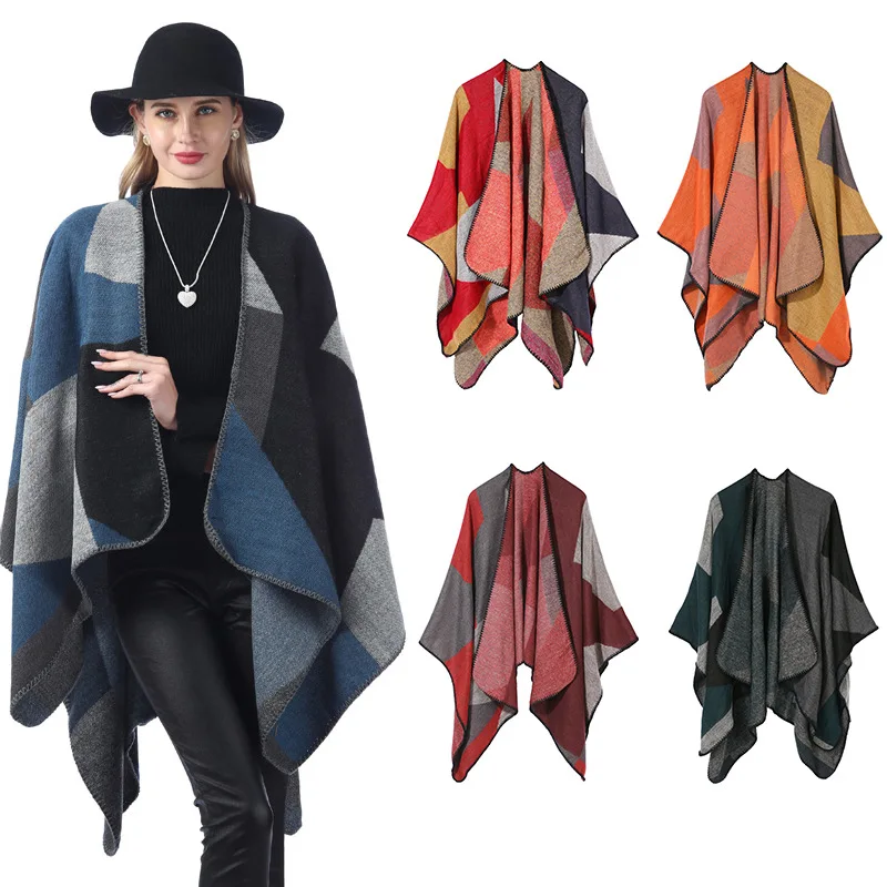 

Multi Color Women Ruana's Cape Warm Thick Oversized Knitted Scarf Shawl Open Front Acrylic Woven Cardigan Poncho Stole One Piece