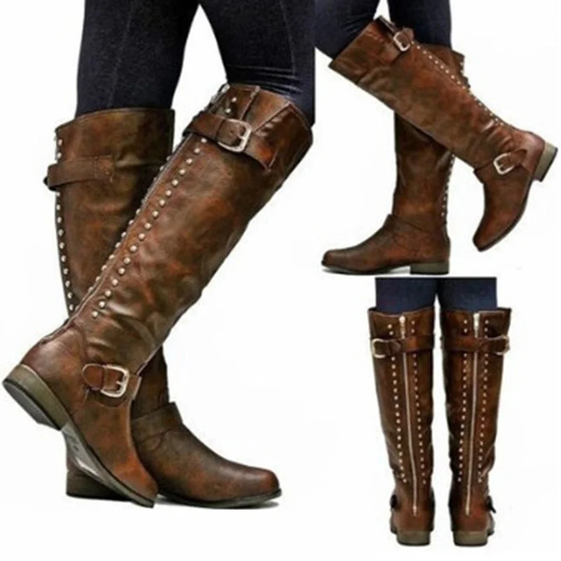 Женские Длинные хлопковые сапоги на толстом каблуке молнии до колена | Обувь
