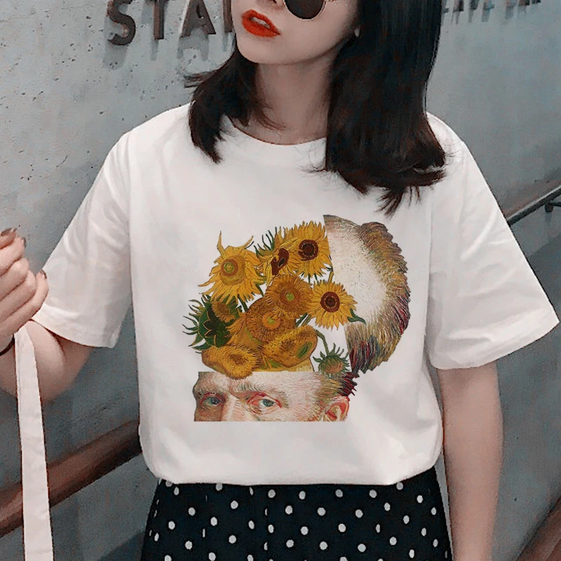 Харадзюку Ван Гог гранж Футболка женская Эстетическая масляная краска принт