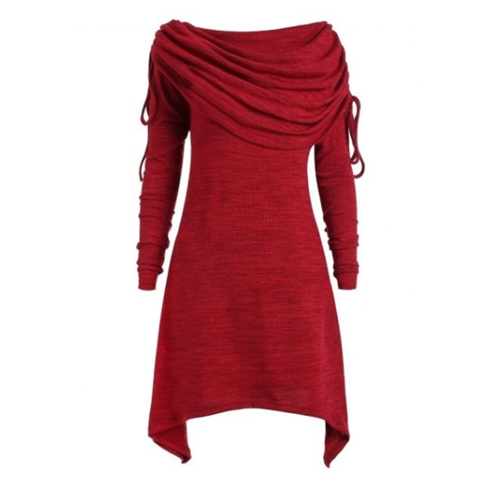 Женская однотонная толстовка средней длины с длинным рукавом и откидным