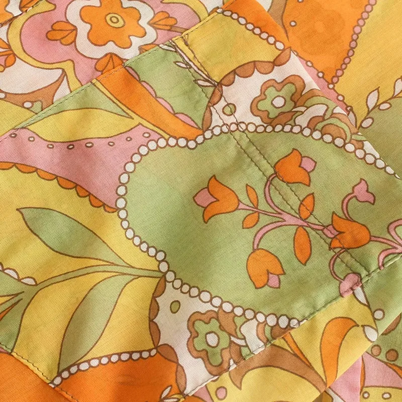 

2021 summer new retro fashion loose all-match single-breasted printed long-sleeved shirt for women