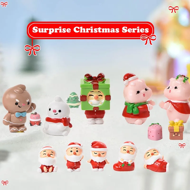 

Surprise Christmas Series Snowscape Miniature Model Figurine Decoration House Gingerbread Man Santa Claus Resin Desk Accessories