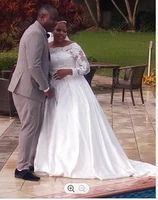 new lace appliques long sleeves custom wedding dresses sweep train ballgown african robe de mari%c3%a9e princesse satin bridal gowns