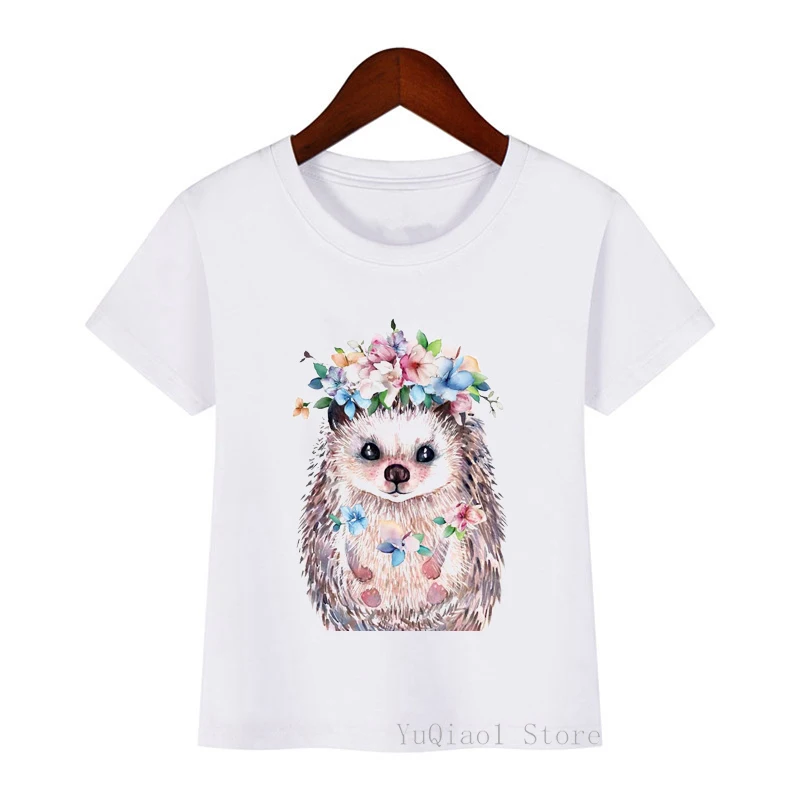 

Watercolor Unicorn/Hedgehog/Sheep/Pig Animal Print T-Shirt Girls/Boys Funny White Tshirt Children'S Clothing Harajuku Shirt