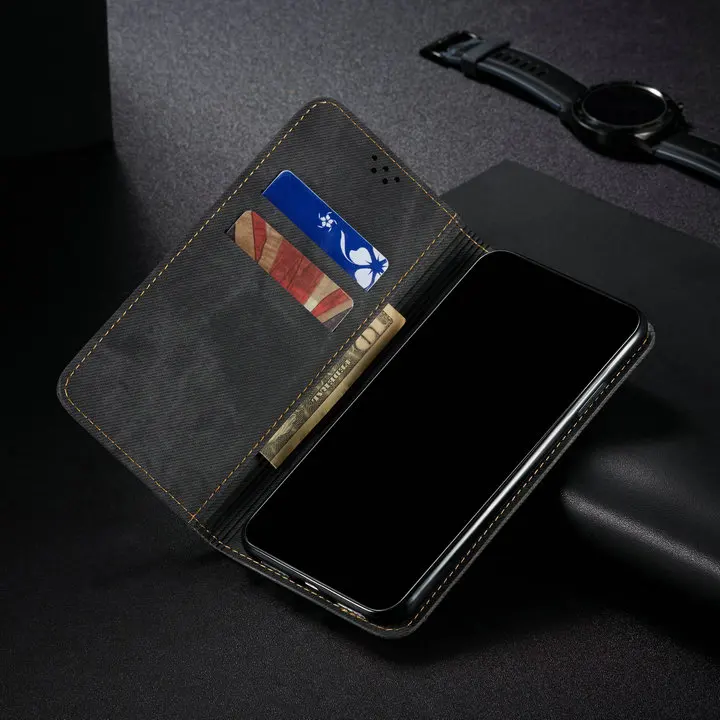 Для OPPO A91 F15 защитный чехол флип-чехол для роскошный однотонный кожаный джинсовый