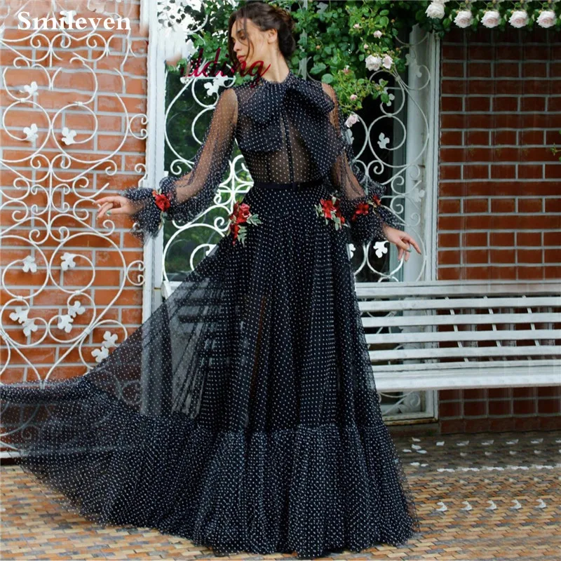 Smilдаже Черное вечернее платье с 3D цветами, вечернее платье с пышными рукавами, выпускное платье, вечернее платье вечернее платье the hyun red bride x 8642 2015