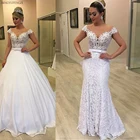 Женское свадебное платье с юбкой годе It's yiiya, белое кружевное платье 2 в 1 со съемным шлейфом и рукавами-крылышками на лето 2021
