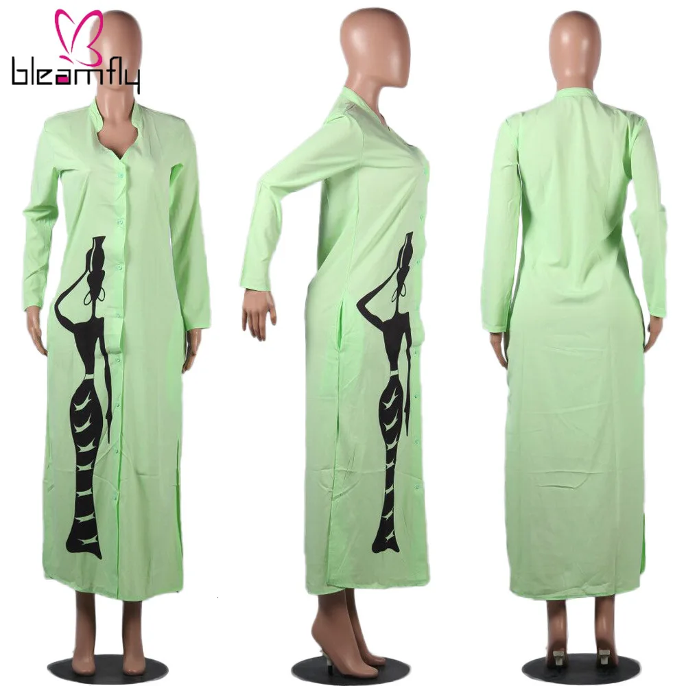 2019 женские осенние макси Блузки с принтом персонажа рубашки миди платья