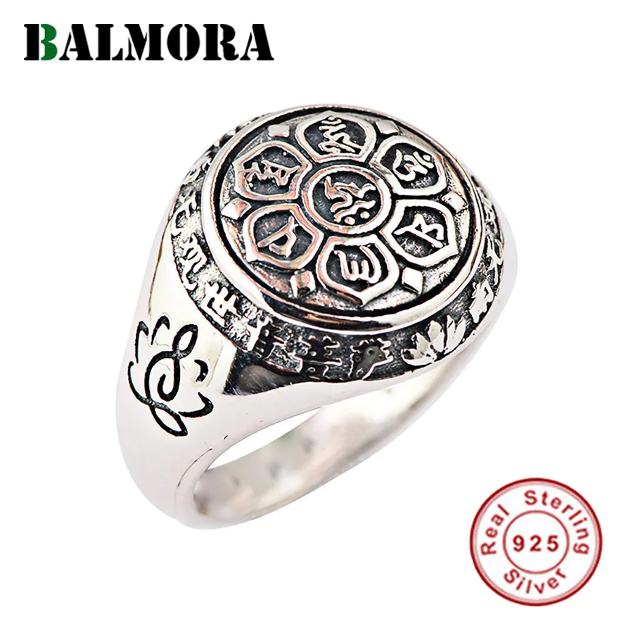 BALMORA Настоящее 925 пробы серебро буддизм Ретро Спиннер укладки кольца для мужчин и женщин пара шесть слов мантра модные ювелирные изделия
