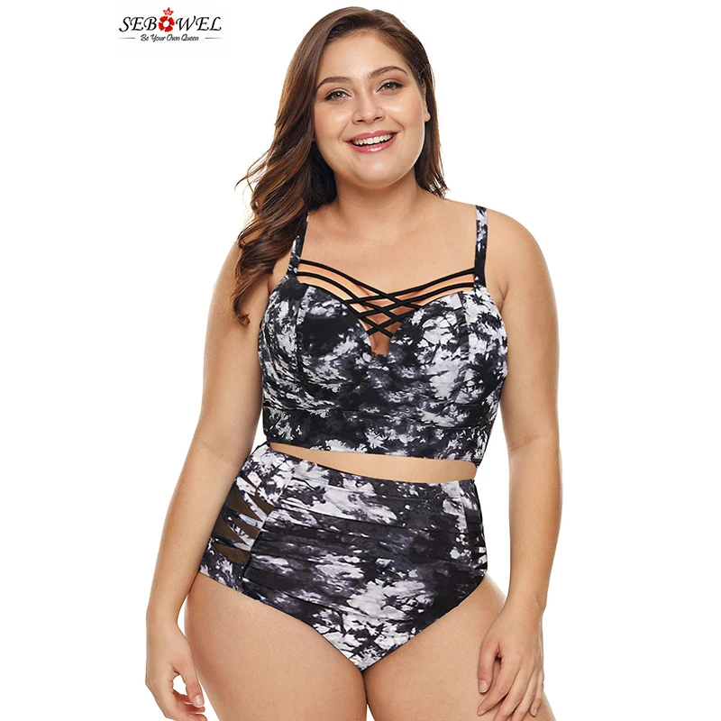 

SEBOWEL Women Swimsuit Bikini Set 3XL Sexy High Waist Swimwear 2021 Summer Large Size Bathing Suit Two Piece Suits Bandage Suits