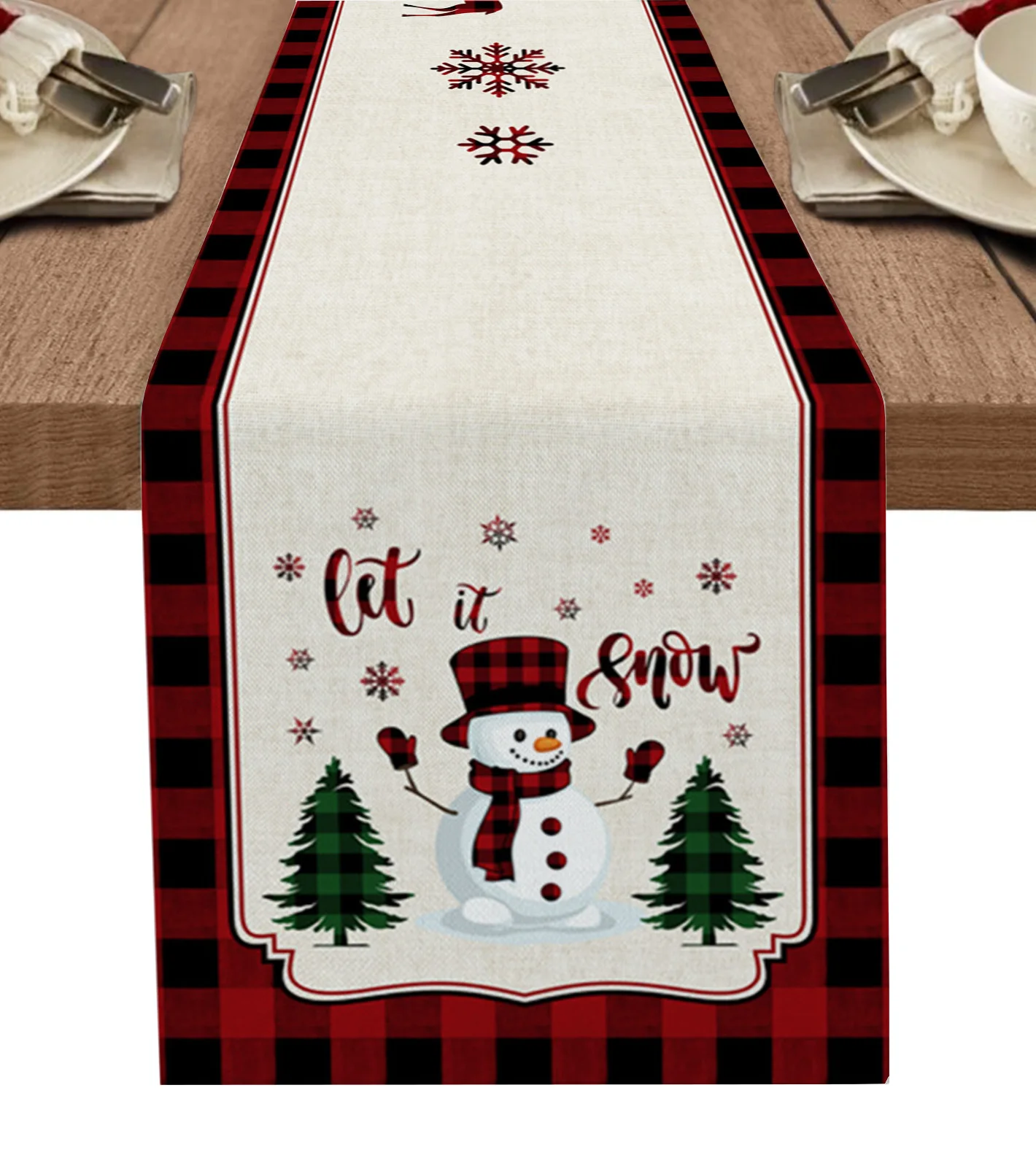 

Christmas Snowflake Snowman Tree Table Runner Wedding For Party Home Christmas Decoration Table Cover Tablecloth Accessories