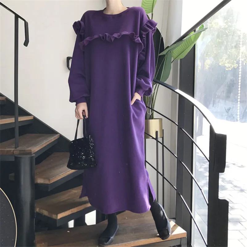 

Шикарное модное простое однотонное платье-свитер для женщин, элегантное модное прямое свободное милое винтажное платье с блокировкой, зима...