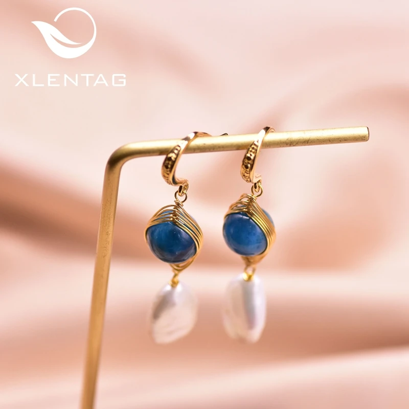XlentAg эффектные круглые серьги с крючком из апатита камни капли воды женские