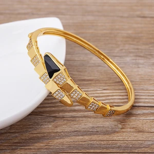 AIBEF Luxury Copper Zircon Snake Bracelet for Women Gold Color Cuff Easy Wear Bangles Femme Party Wedding Birthday Jewelry Gift