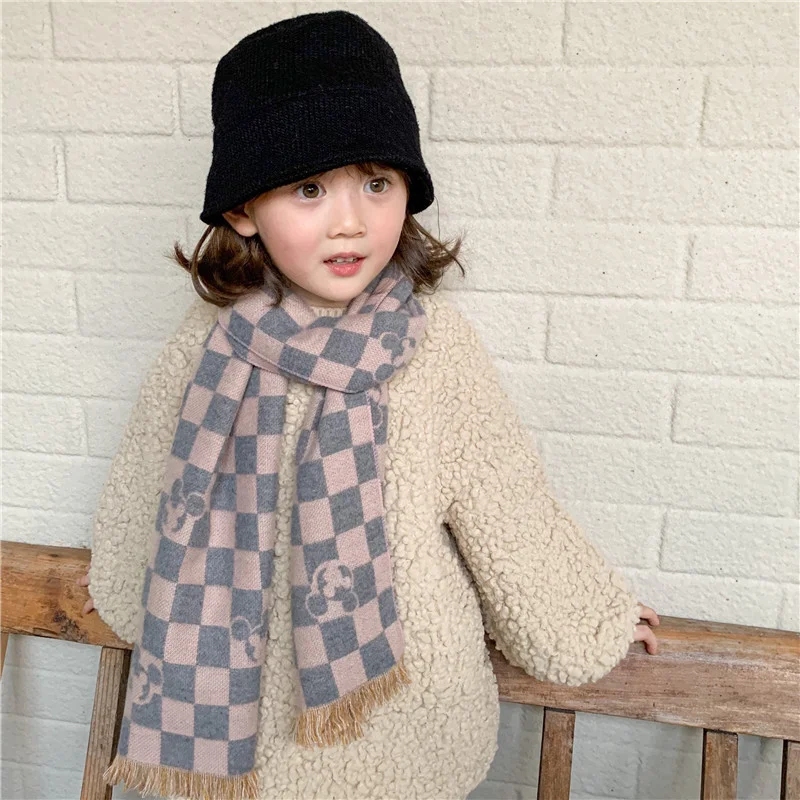 Роскошный детский шарф Disney шали ретро милый клетчатый зимний из искусственного